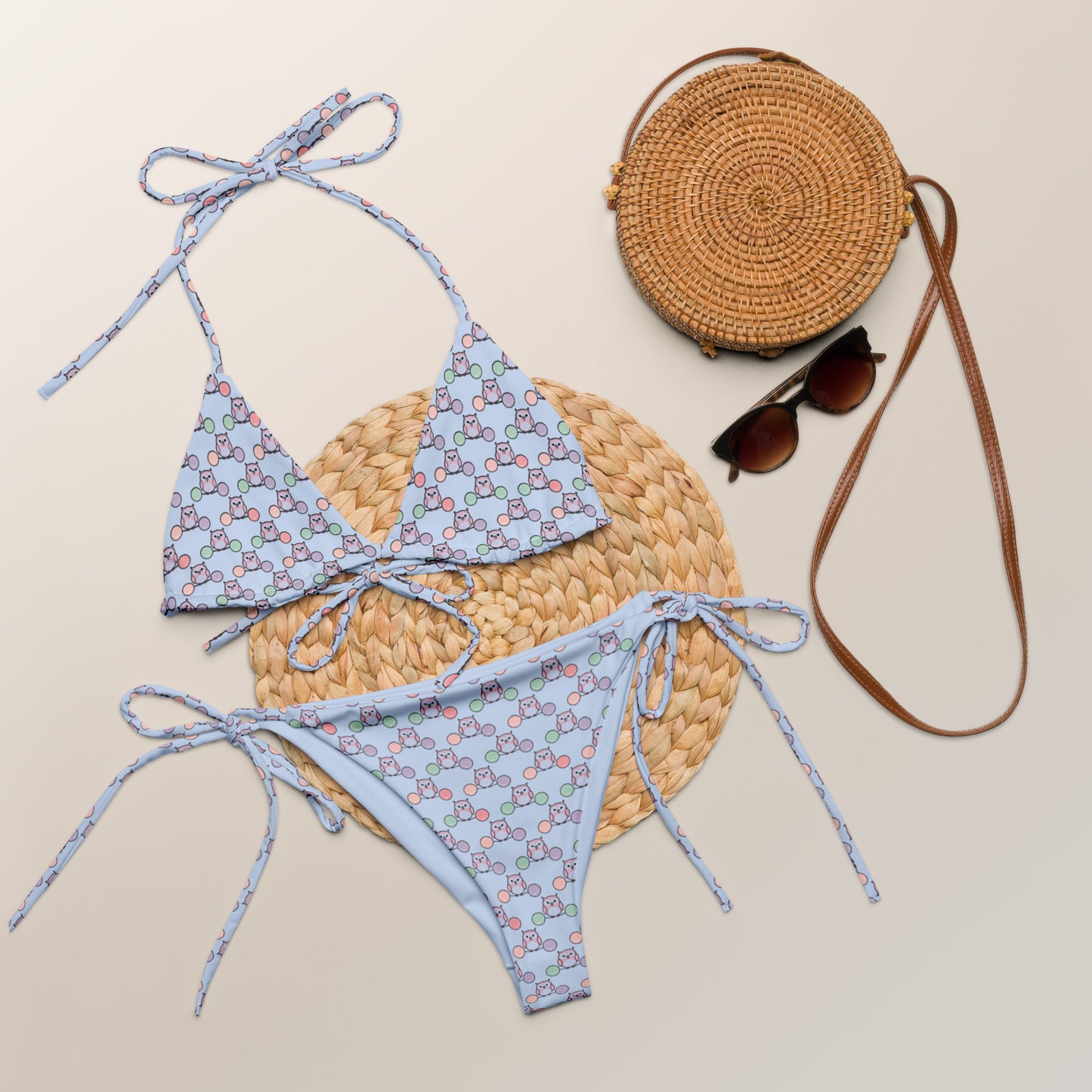 Owl Print All-Over Recycled String Bikini – Sustainable fashion & Chic Dudeily