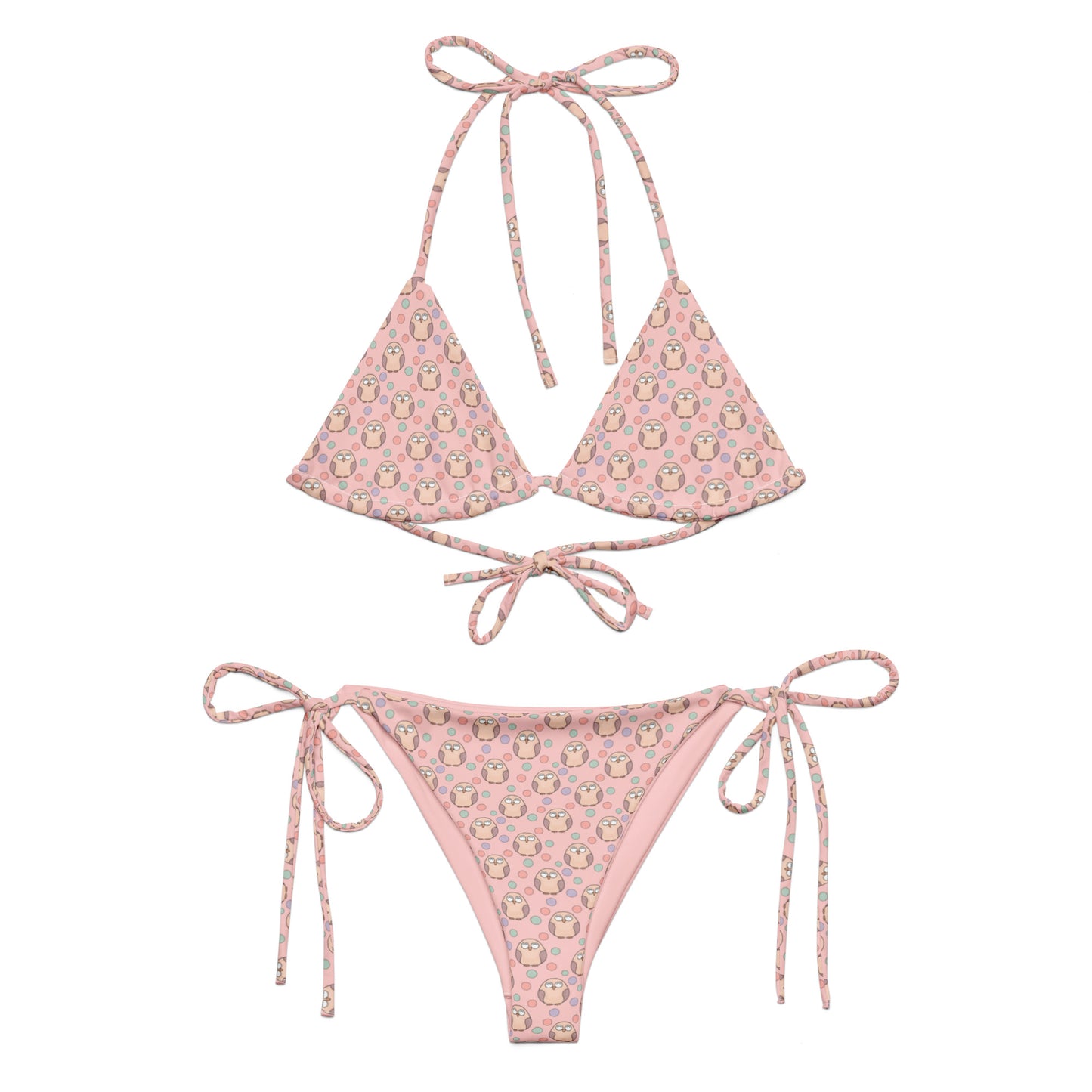 All-Over Print Recycled String Bikini – Eco-Friendly Owl-Inspired Swimwear 6XL Dudeily