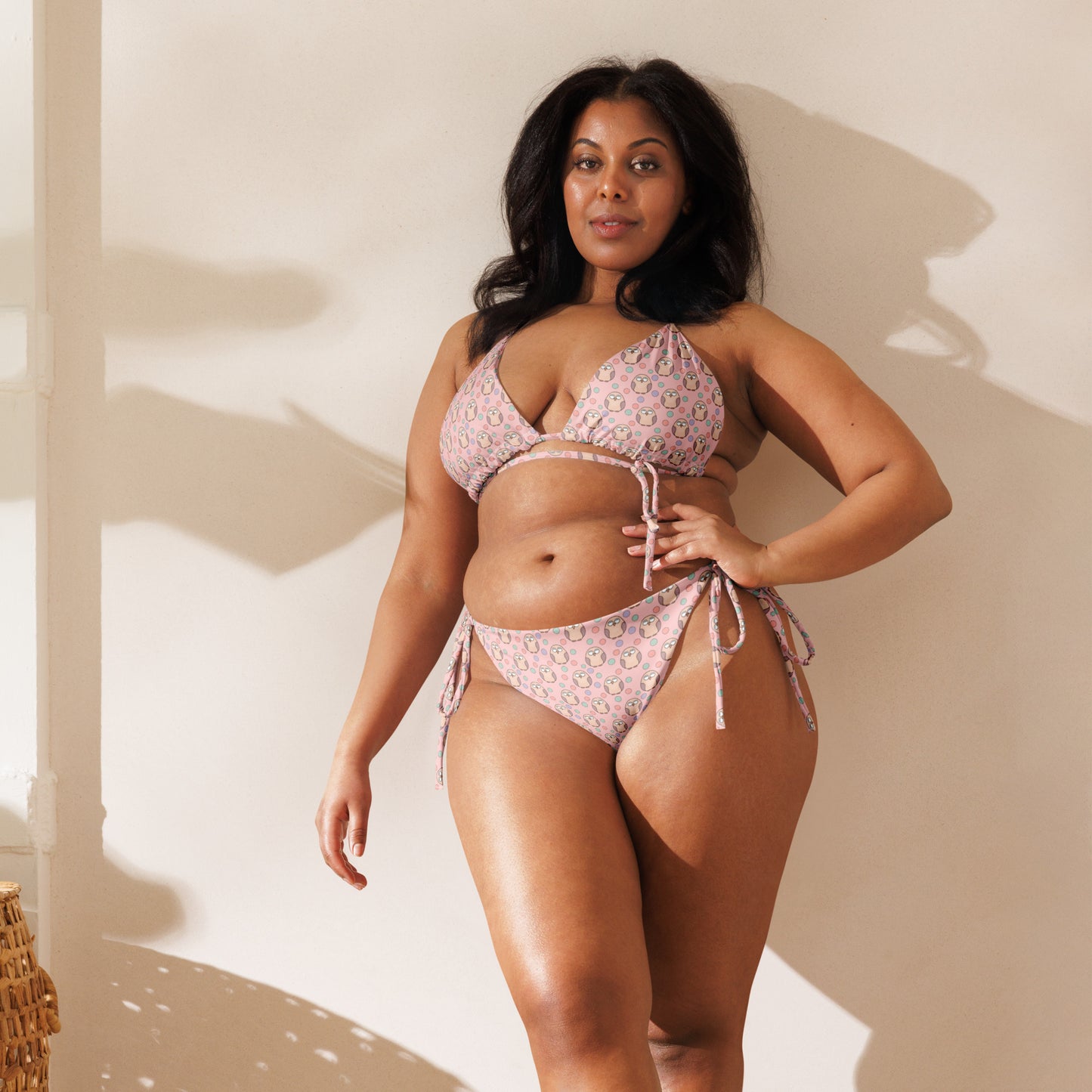 All-Over Print Recycled String Bikini – Eco-Friendly Owl-Inspired Swimwear Dudeily