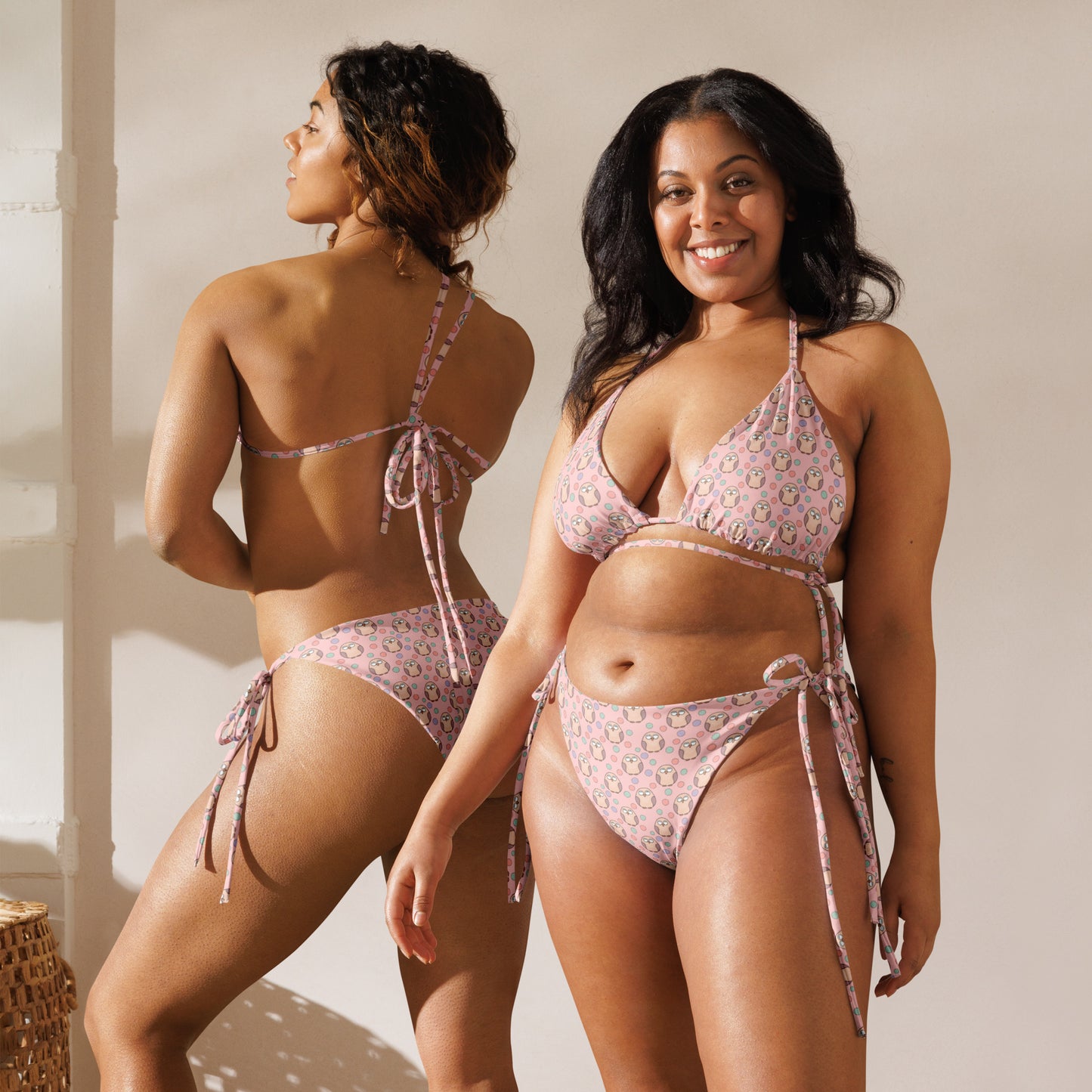 All-Over Print Recycled String Bikini – Eco-Friendly Owl-Inspired Swimwear Dudeily