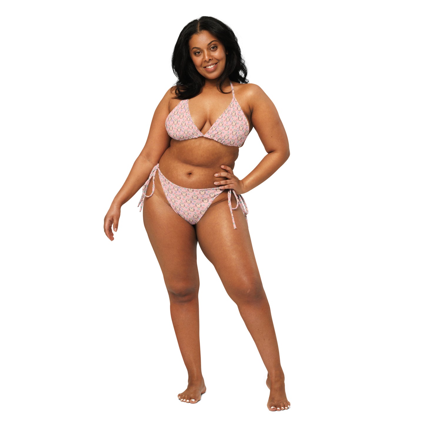 All-Over Print Recycled String Bikini – Eco-Friendly Owl-Inspired Swimwear Dudeily