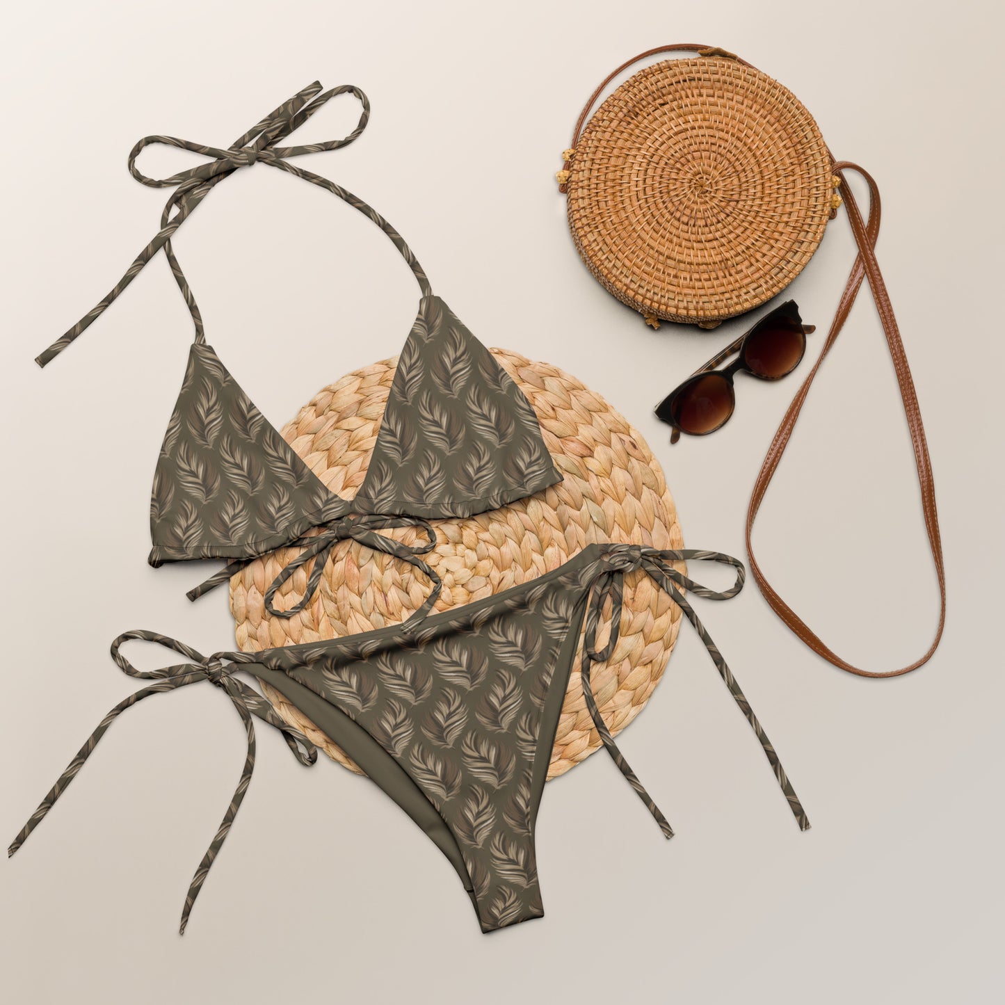 All-Over Print Recycled String Bikini – Eco-Friendly Owl-Inspired Swimwear Dudeily