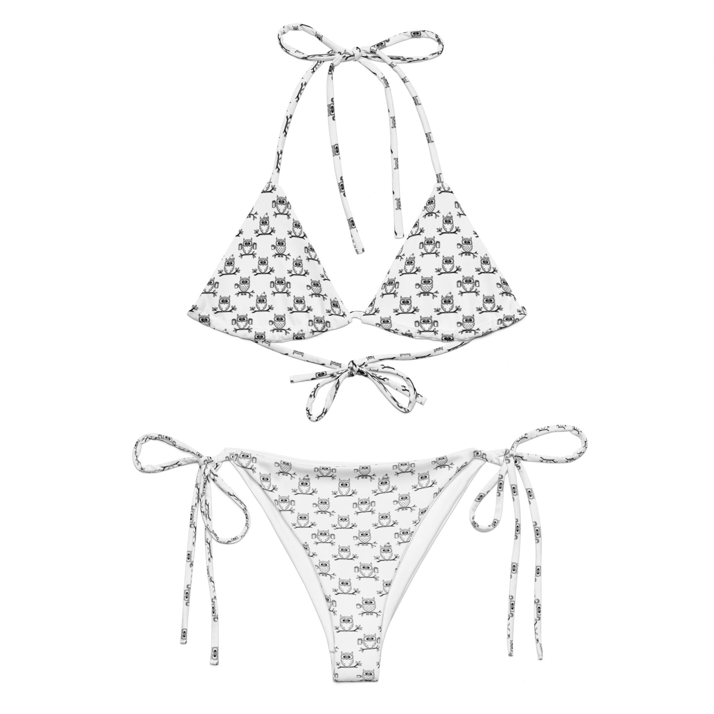 All-Over Print Recycled String Bikini – Eco-Friendly Owl-Inspired Swimwear 6XL Dudeily