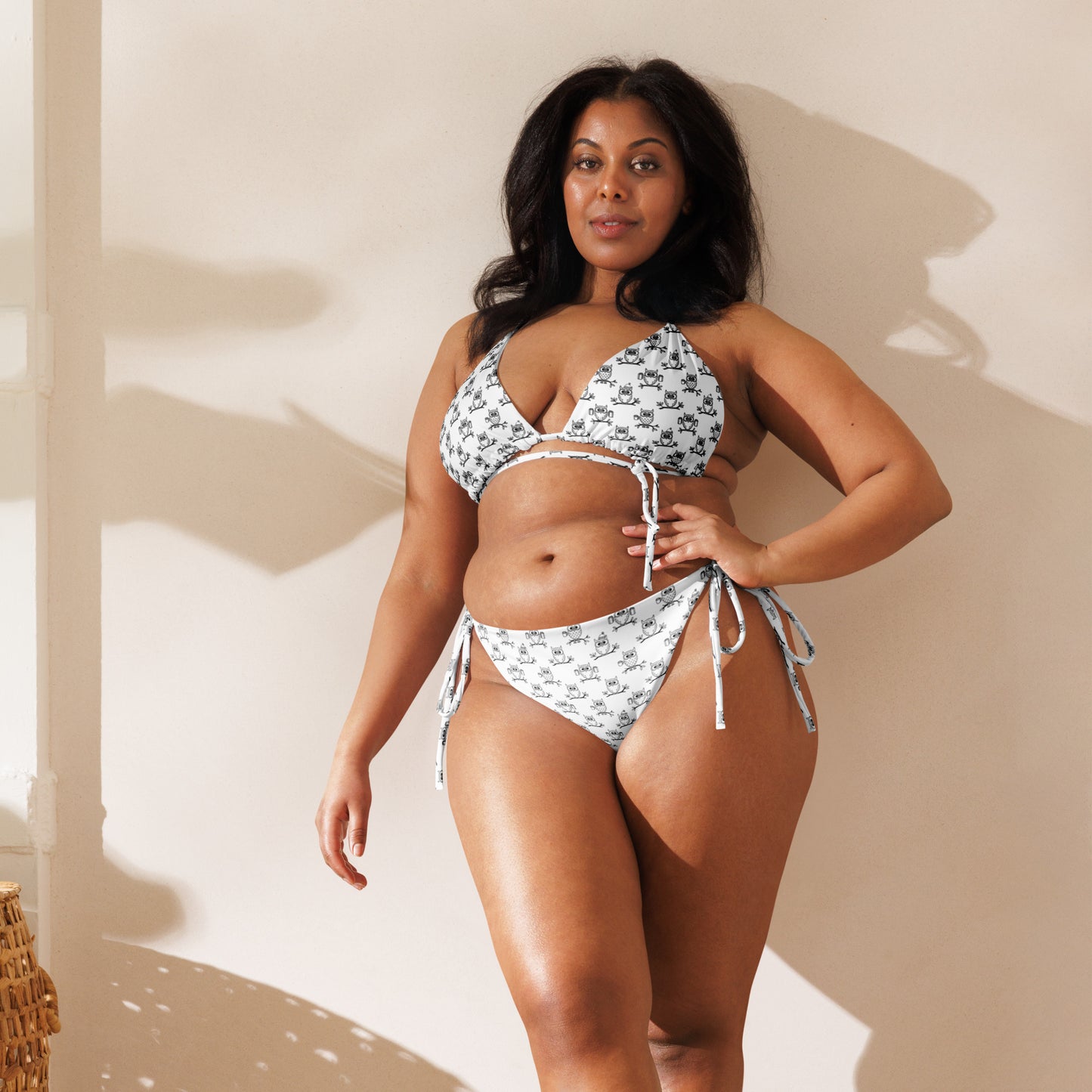 All-Over Print Recycled String Bikini – Eco-Friendly Owl-Inspired Swimwear Dudeily