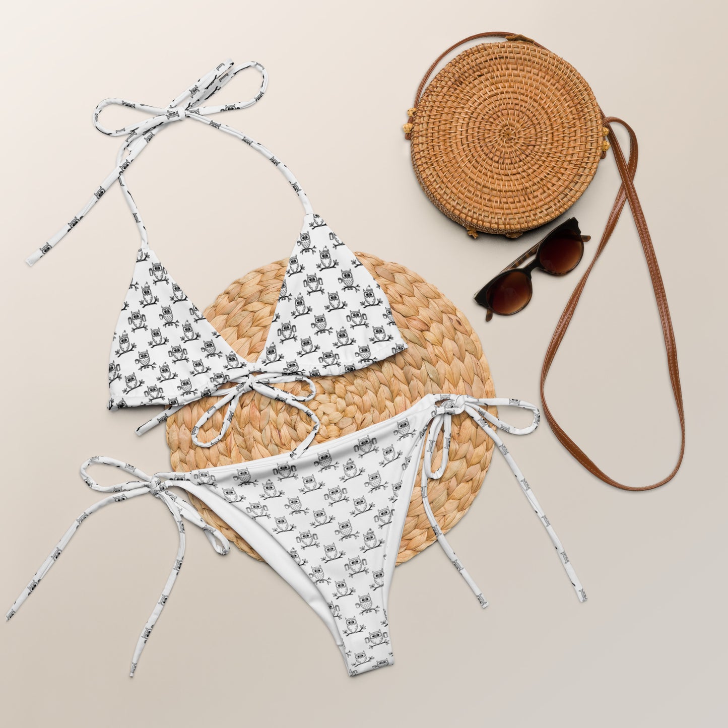 All-Over Print Recycled String Bikini – Eco-Friendly Owl-Inspired Swimwear Dudeily