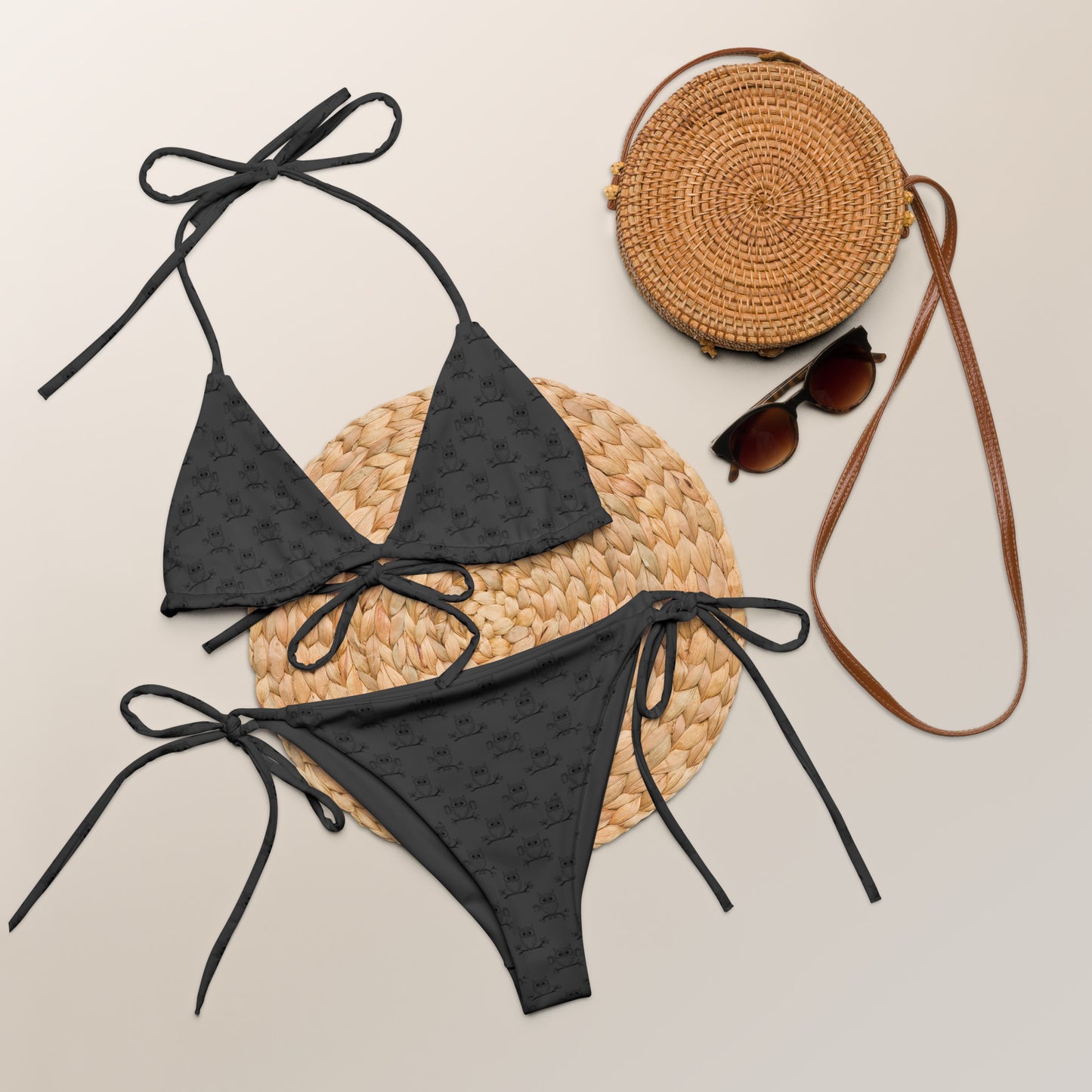 All-Over Print Recycled String Bikini – Eco-Friendly Owl-Inspired Swimwear Dudeily