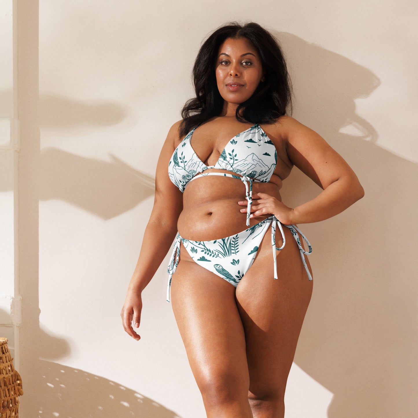 Owl-Themed All-Over Print Recycled String Bikini – Sustainable Swimwear for Eco-Friendly Adventurers Dudeily