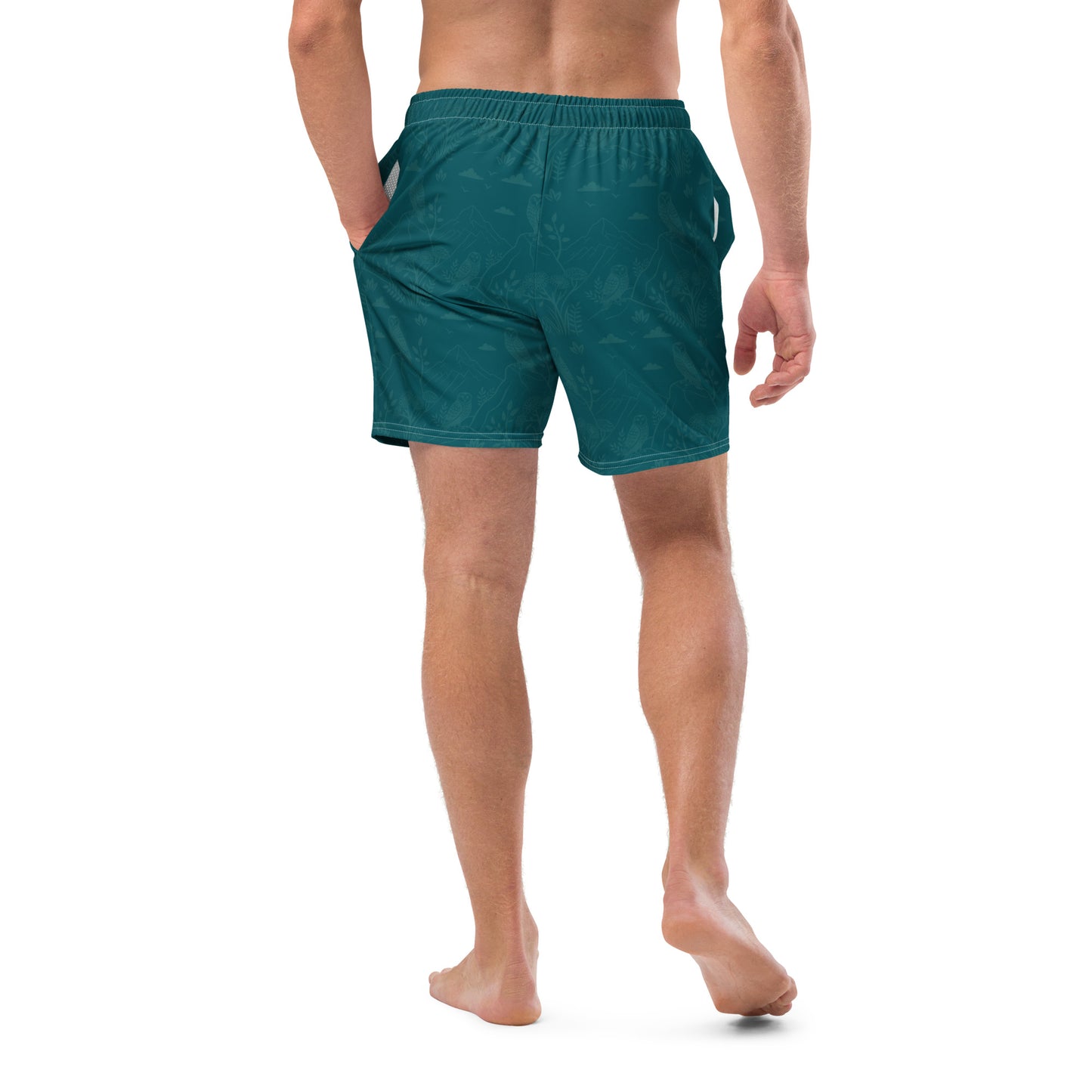 Owl-Themed Recycled Swim Trunks – Eco-Friendly Beachwear for Nature-Loving Men Dudeily