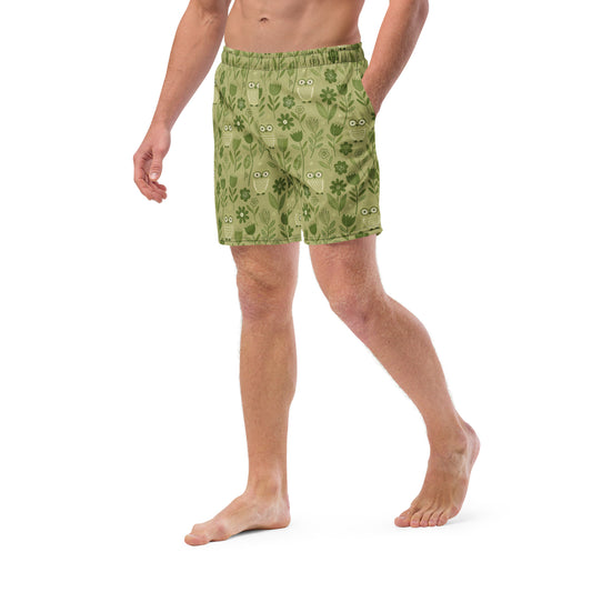 Owl-Themed Recycled Swim Trunks – Eco-Friendly Beachwear for Nature-Loving Men Dudeily