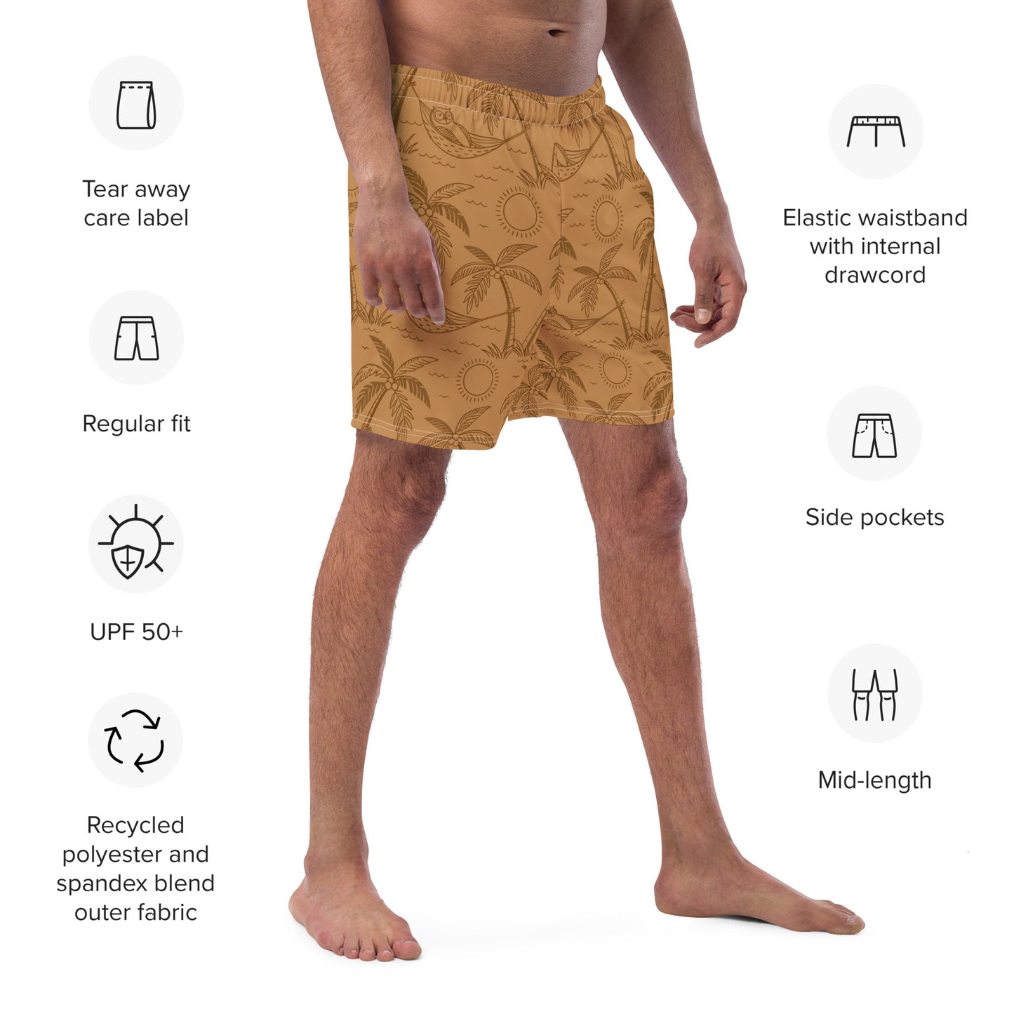 Owl-Themed Recycled Swim Trunks – Eco-Friendly Beachwear for Nature-Loving Men Dudeily