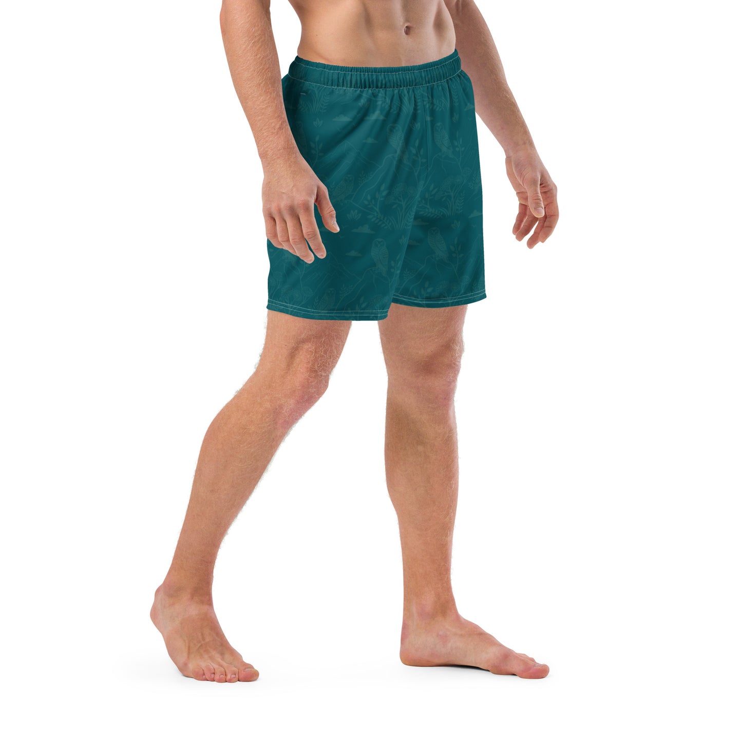 Owl-Themed Recycled Swim Trunks – Eco-Friendly Beachwear for Nature-Loving Men Dudeily