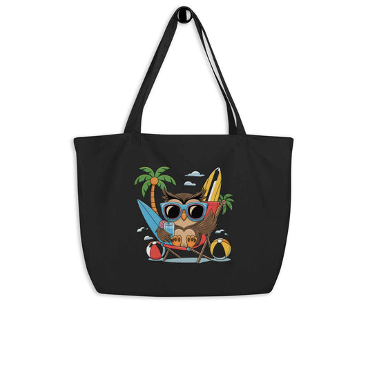 Owl Large Organic Tote Bags - Sustainable, Spacious, Stylish Eco-Friendly Tote Black Dudeily