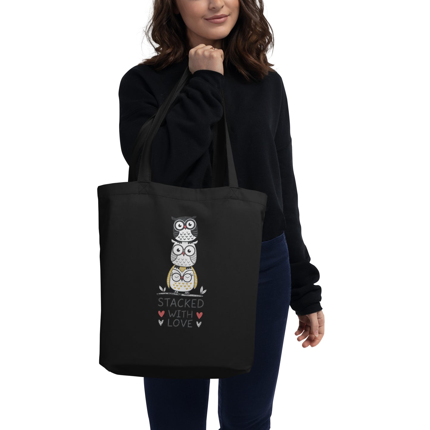 Eco Tote Bag: Stacked with Love | Owl-Inspired Sustainable Fashion USA by Dudeily Dudeily