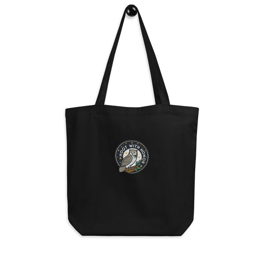 Embroidered Eco Tote Bag – Hoot With Honor | Owl-Themed Sustainable Fashion USA by Dudeily Black Dudeily