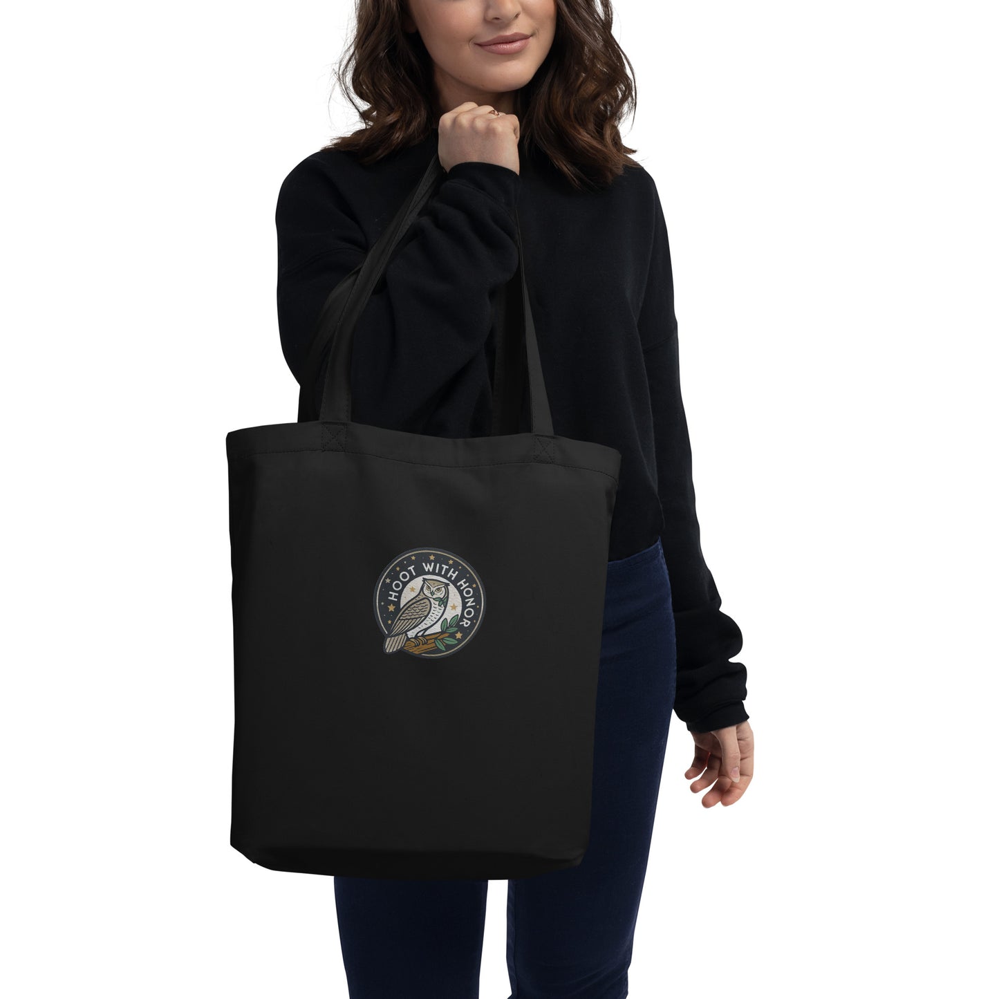 Embroidered Eco Tote Bag – Hoot With Honor | Owl-Themed Sustainable Fashion USA by Dudeily Dudeily