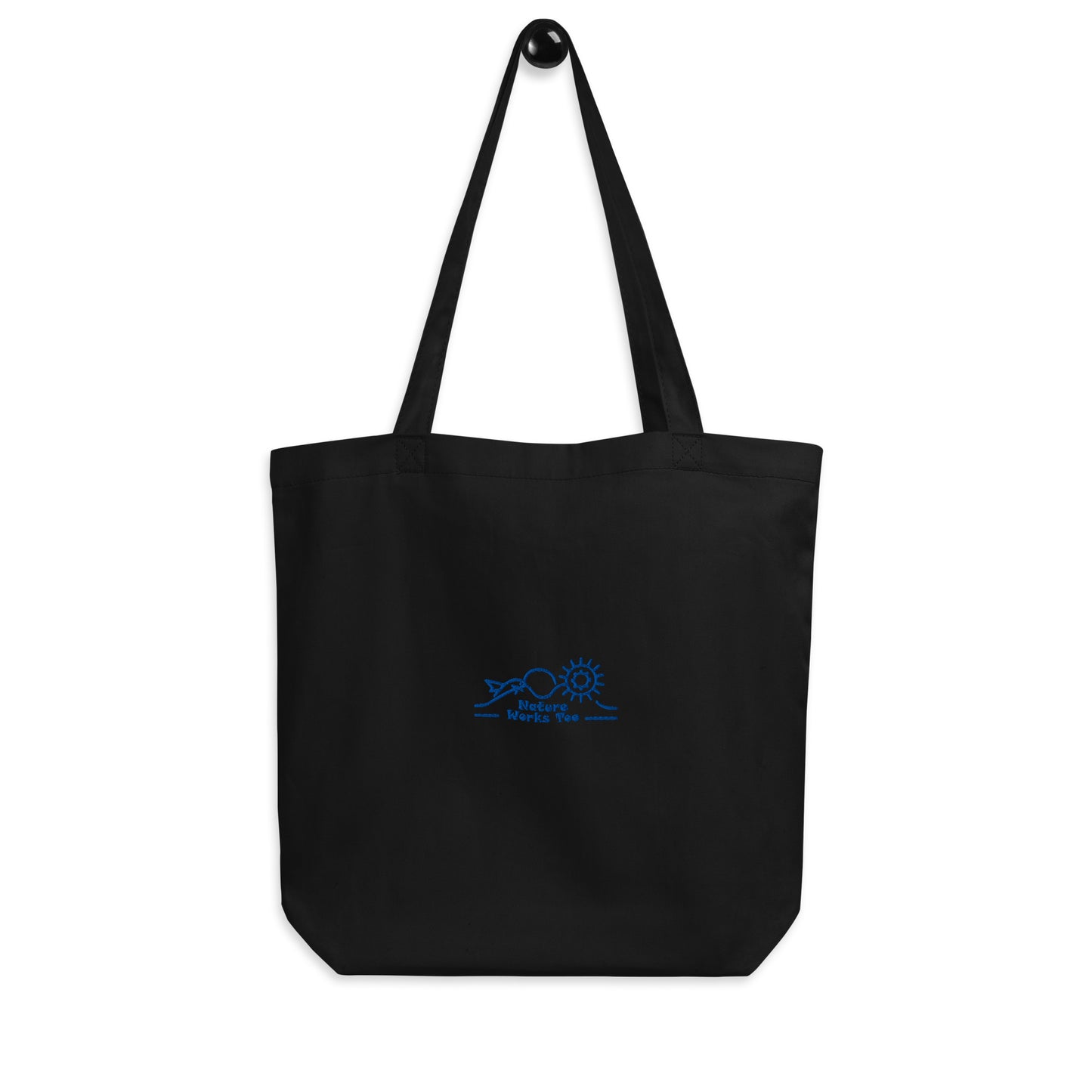 Eco Tote Bag: Nature Works Too | Owl Embroidered Sustainable Fashion Accessory USA by Dudeily Black Dudeily
