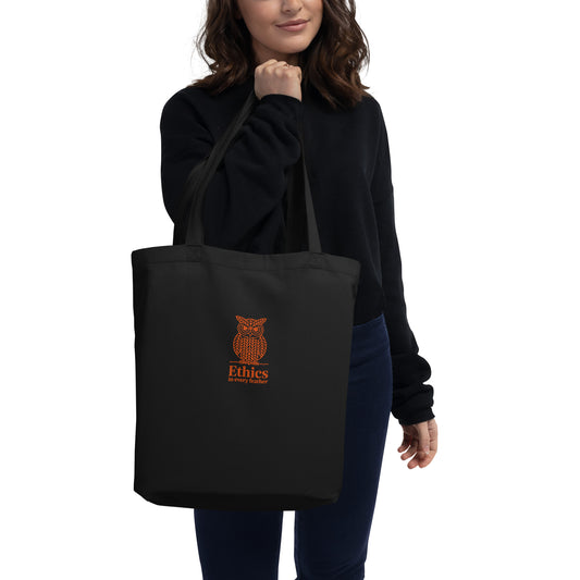 Large Organic Tote Bag -"Ethics in Every Feather" | Sustainable Owl Fashion USA Dudeily