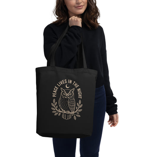 Eco Tote Bag: 'Peace in the Night' in Fall | Sustainable Owl Accessories USA Dudeily
