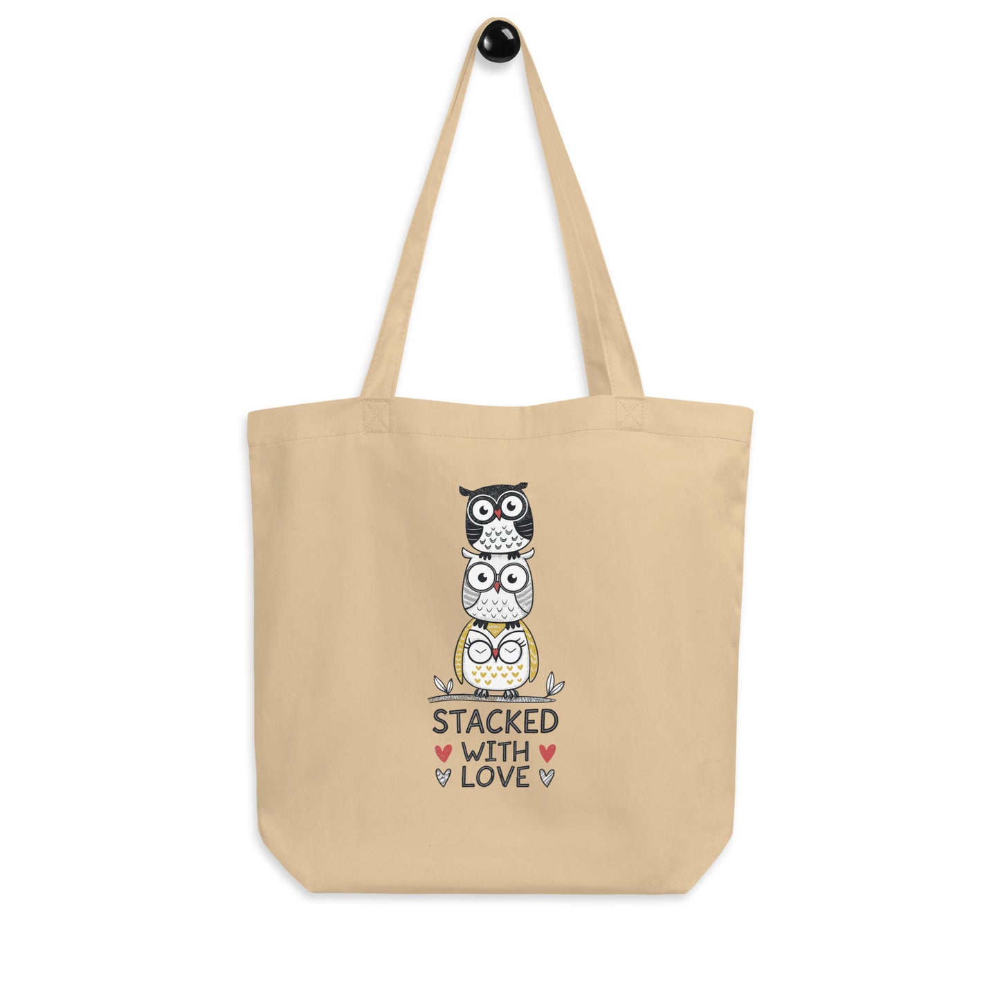 Eco Tote Bag: Stacked with Love | Owl-Inspired Sustainable Fashion USA by Dudeily Oyster Dudeily