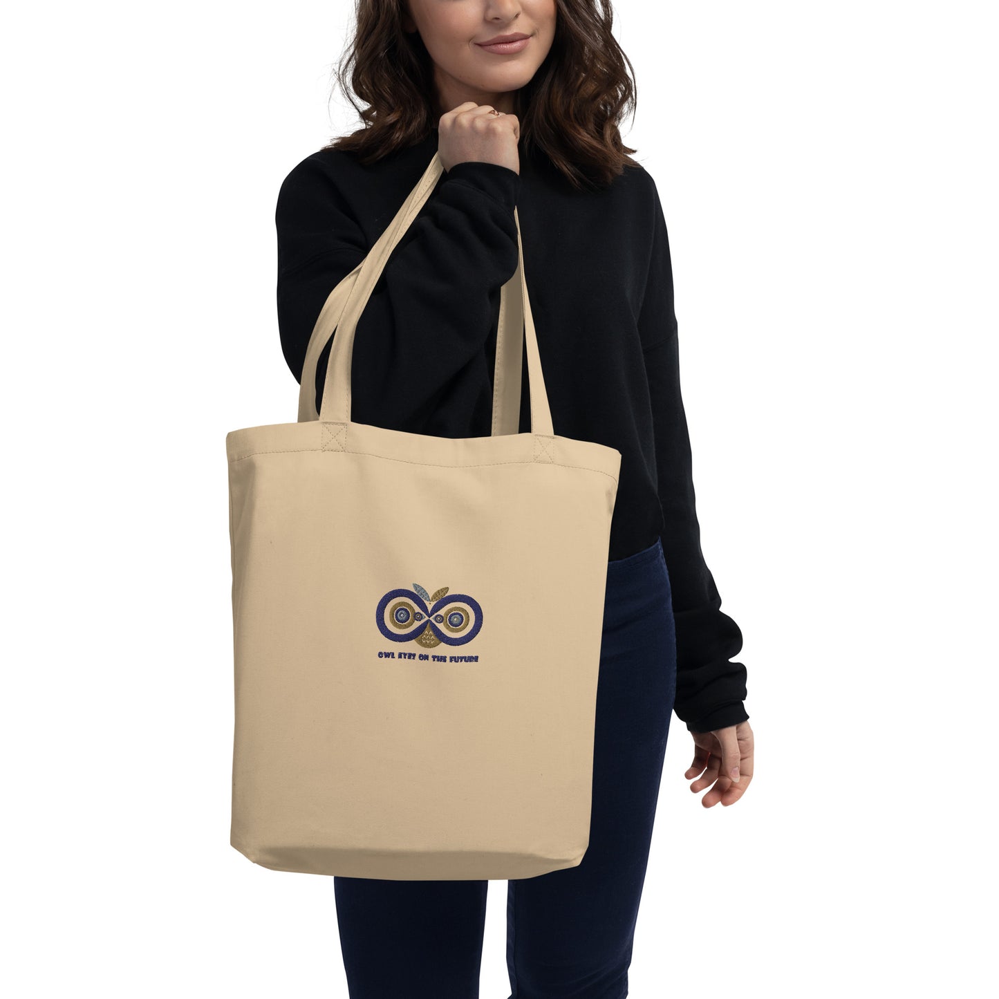 Eco Tote Bag: Owl Eyes on the Future | Embroidered Owl-Themed Sustainable Fashion USA by Dudeilyo Tote Bag Dudeily