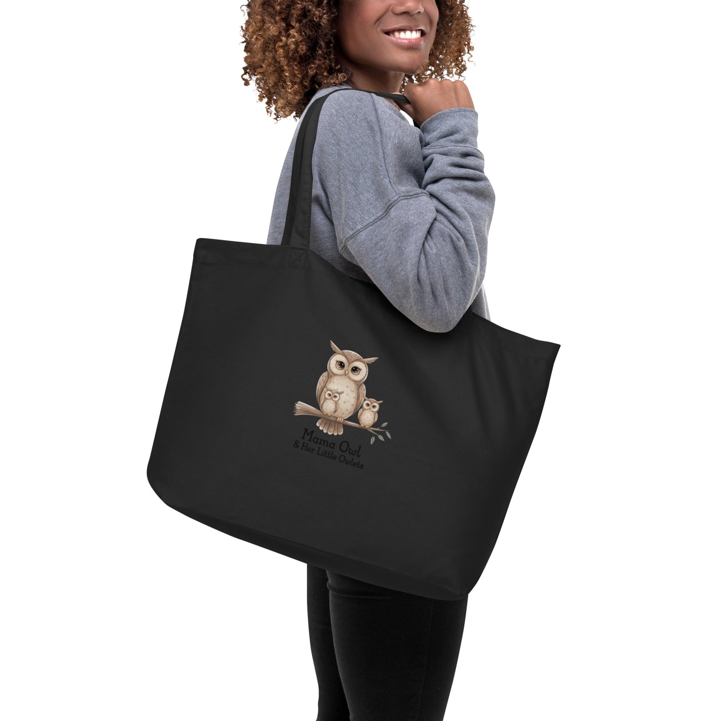 Large Organic Tote Bag – Owl-Themed Eco-Friendly Reusable Shopping Bag Dudeily