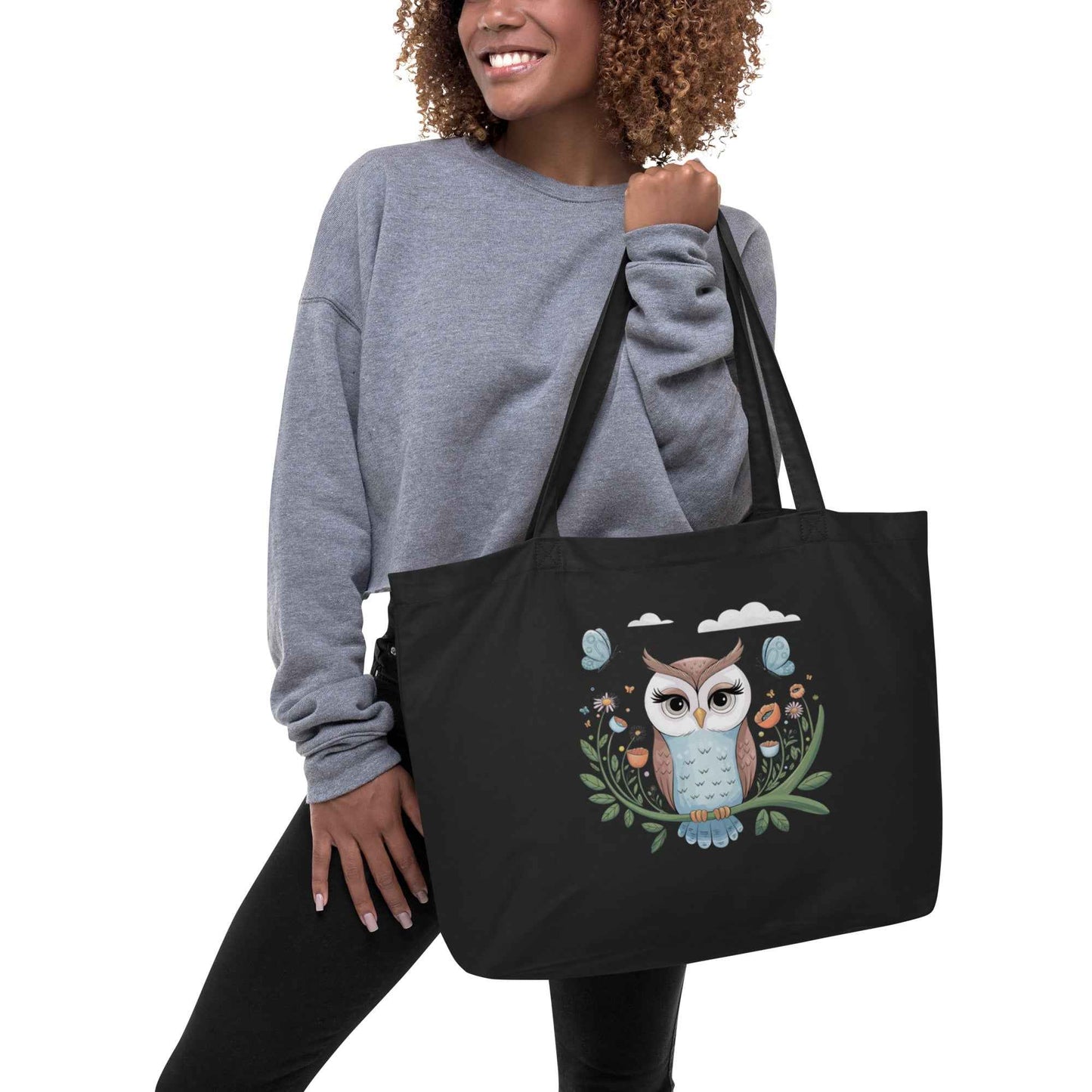 Owl Large Eco-Friendly Organic Tote Bags - Durable & Roomy Shopping Solution Dudeily