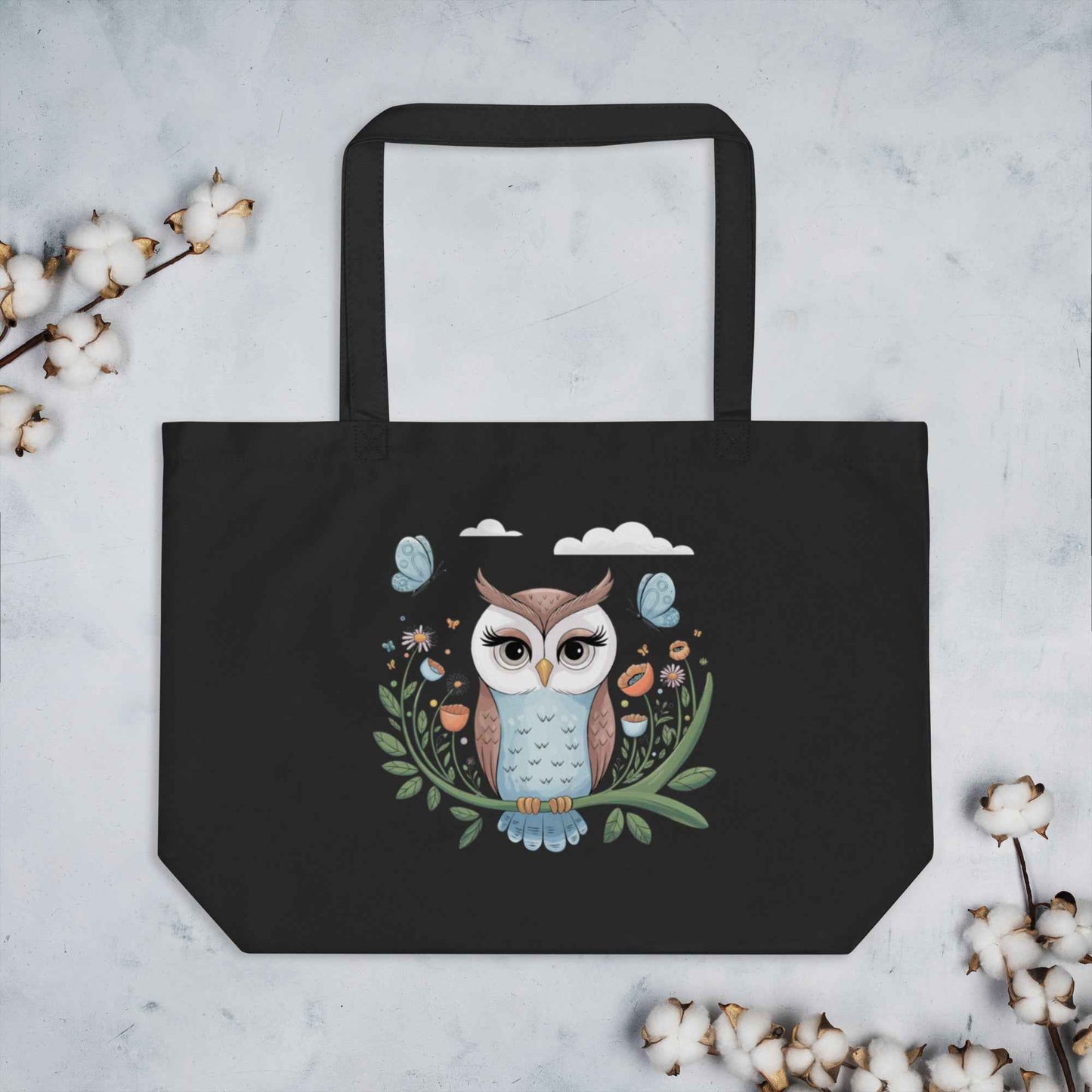 Owl Large Eco-Friendly Organic Tote Bags - Durable & Roomy Shopping Solution Dudeily