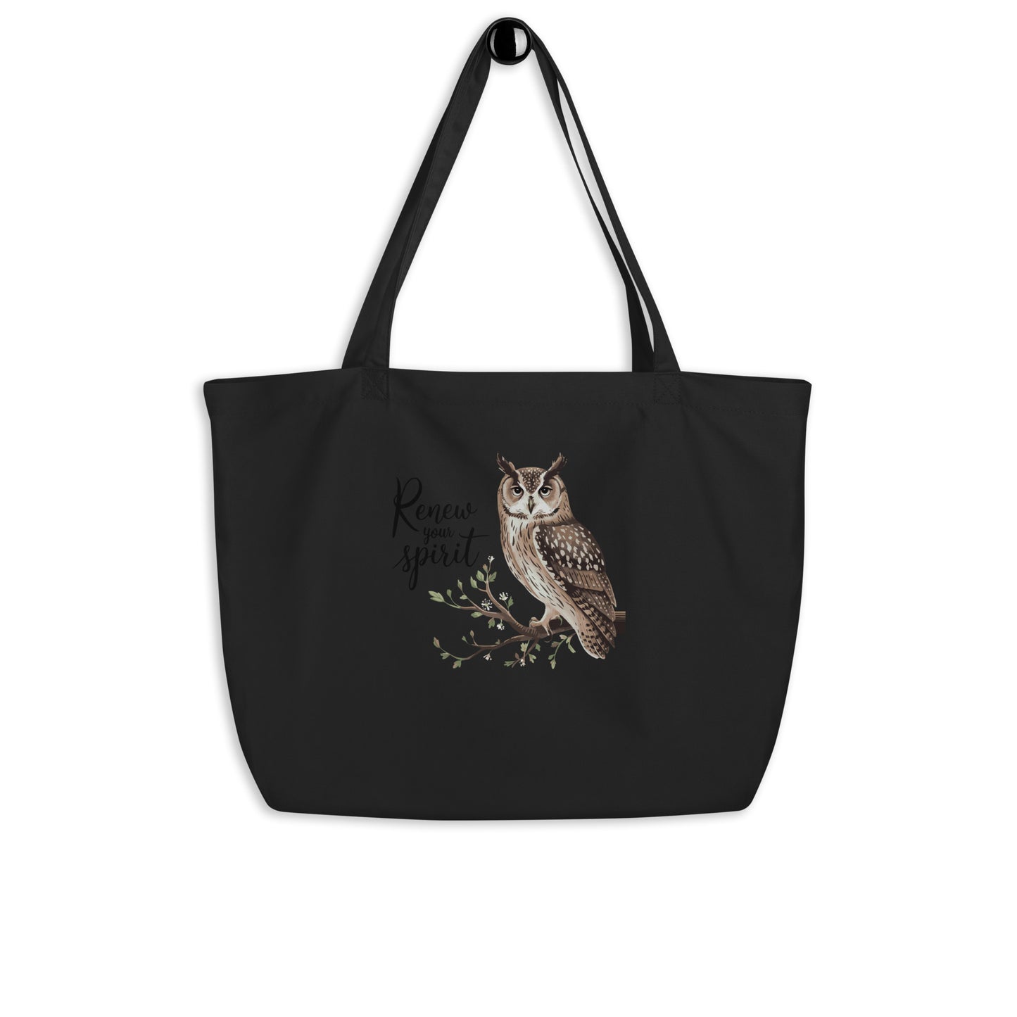 Large Organic Tote Bag: Owl Themed Eco-Friendly, Spacious, and Built to Last Black Dudeily