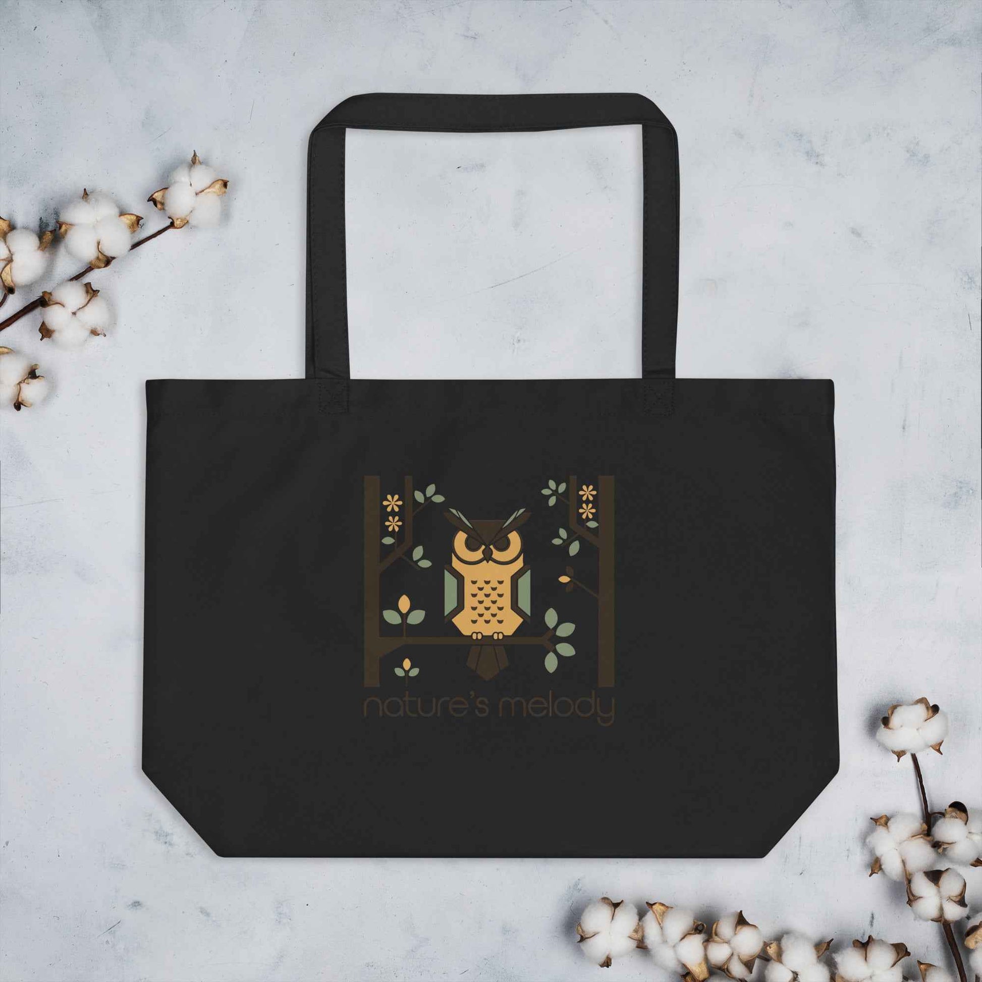 Large Organic Tote Bag: Owl Themed Spacious, Durable, and Eco-Friendly Dudeily