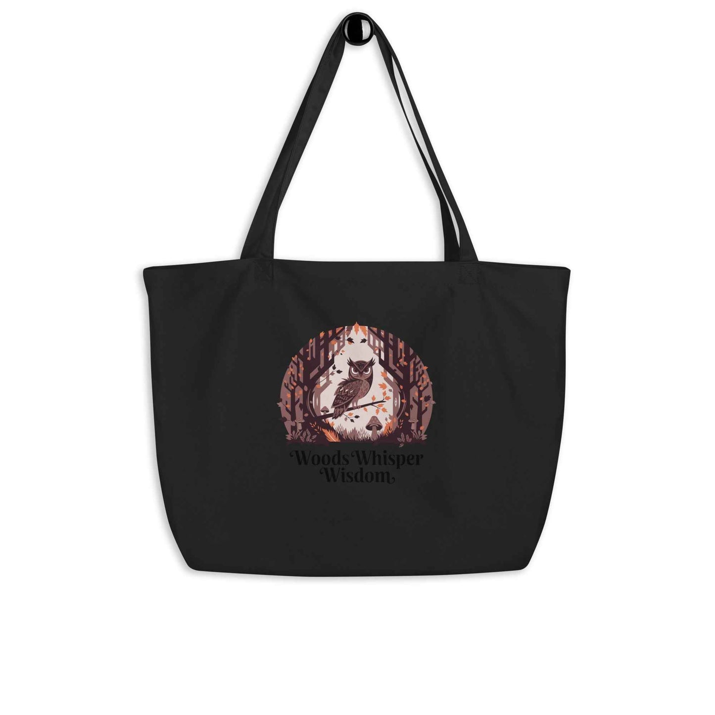 Large Organic Tote Bag: Owl Themed Spacious, Sustainable, and Perfect for Every Day Black Dudeily