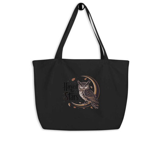 Large Organic Tote Bag: Owl Themed Spacious, Durable, and Eco-Friendly for Every Day Black Dudeily