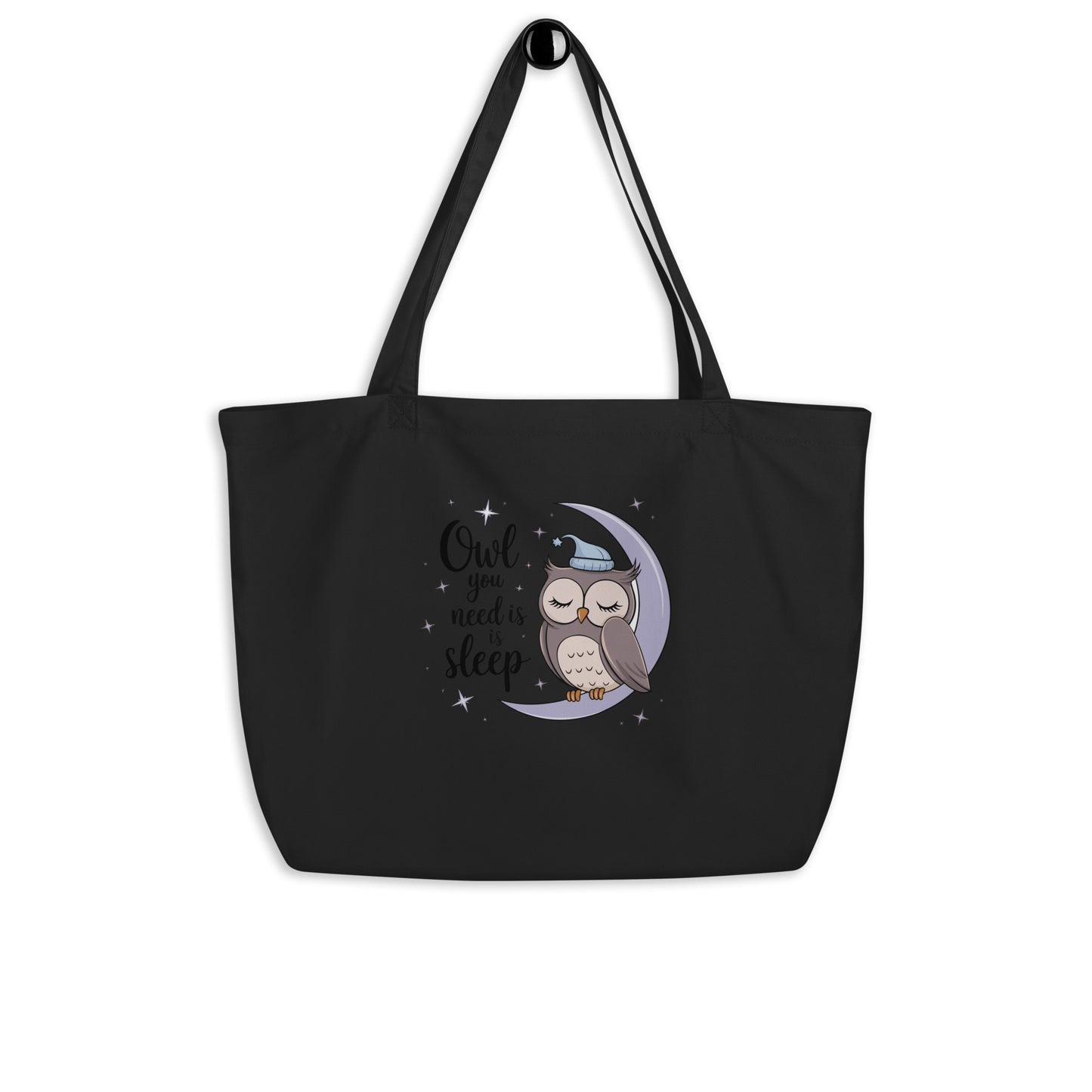 Large Organic Tote Bag: Owl Themed Eco-Friendly, Spacious, and Durable for Every Day Black Dudeily