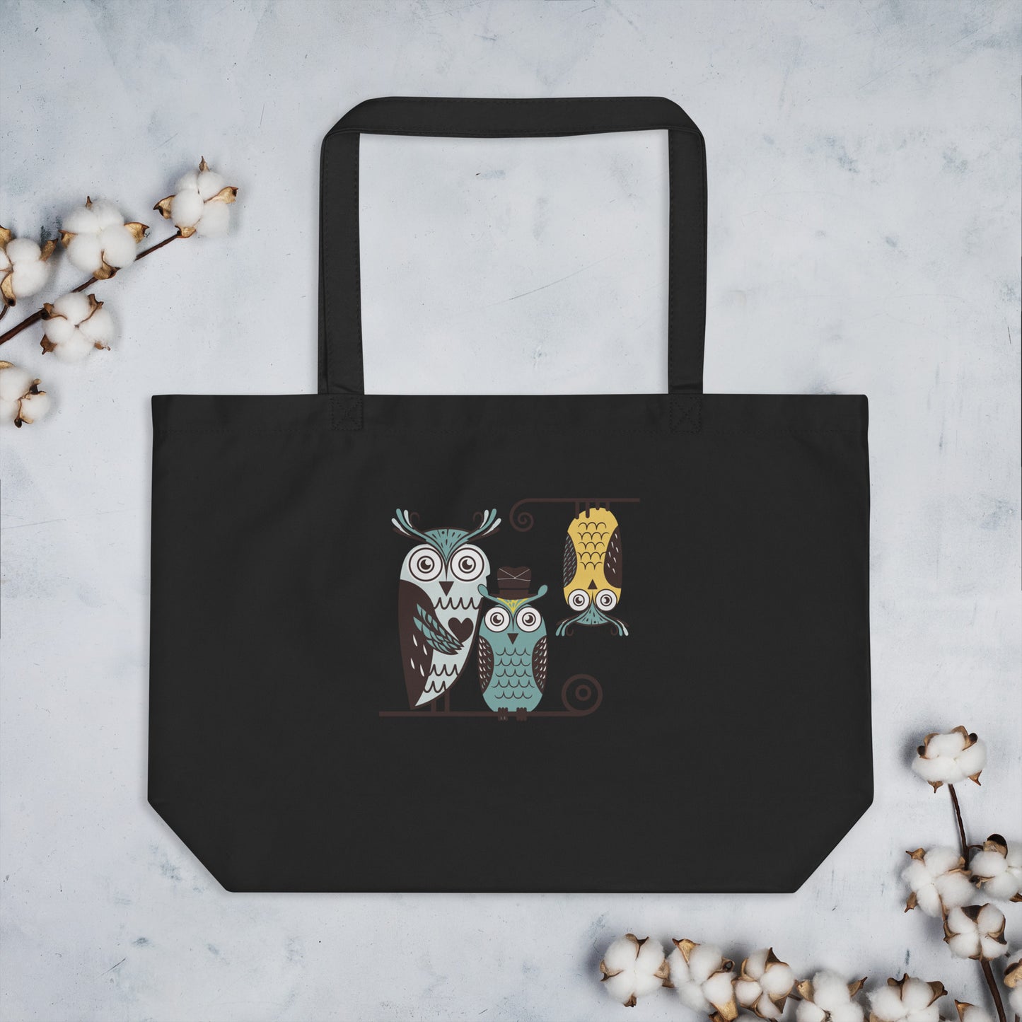 Large Organic Tote Bag: Owl Themed Spacious, Durable, and Eco-Friendly for Your Daily Essentials Dudeily