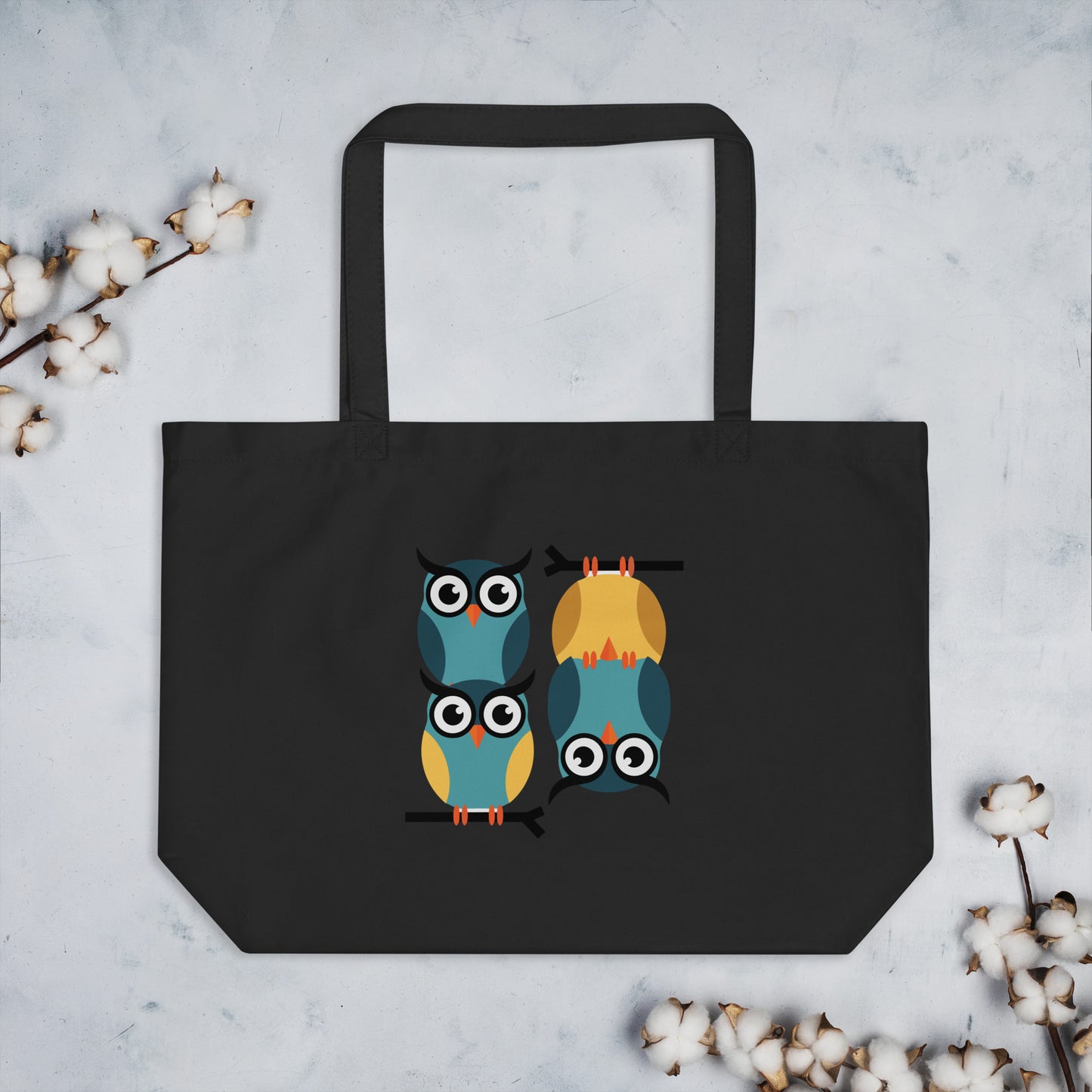 Large Organic Tote Bag: Owl Themed Eco-Friendly, Spacious, and Built for Durability Dudeily