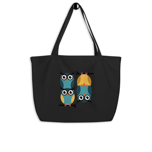 Large Organic Tote Bag: Owl Themed Eco-Friendly, Spacious, and Built for Durability Black Dudeily