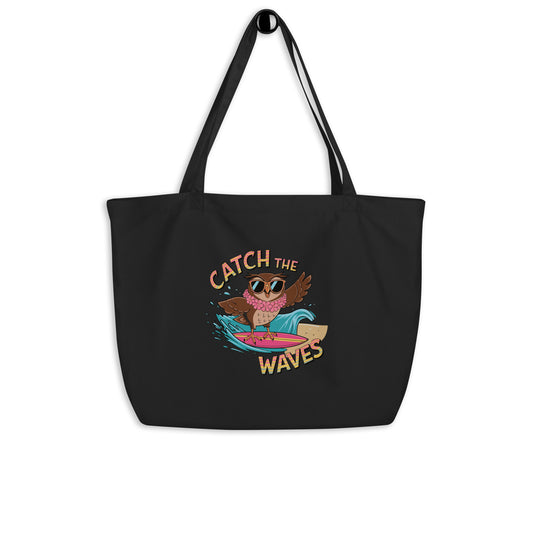 Large Organic Tote Bag: Owl Themed Spacious, Sustainable, and Durable for Everyday Use Black Dudeily