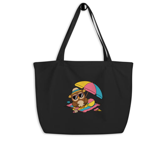 Large Organic Tote Bag - Owl Themed Eco-Friendly, Reusable, Stylish Shopping Bag Black Dudeily