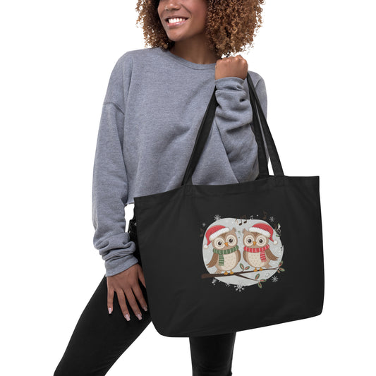 Large Organic Tote Bag: Owl Themed Spacious, Durable, and Eco-Friendly for Everyday Use Dudeily