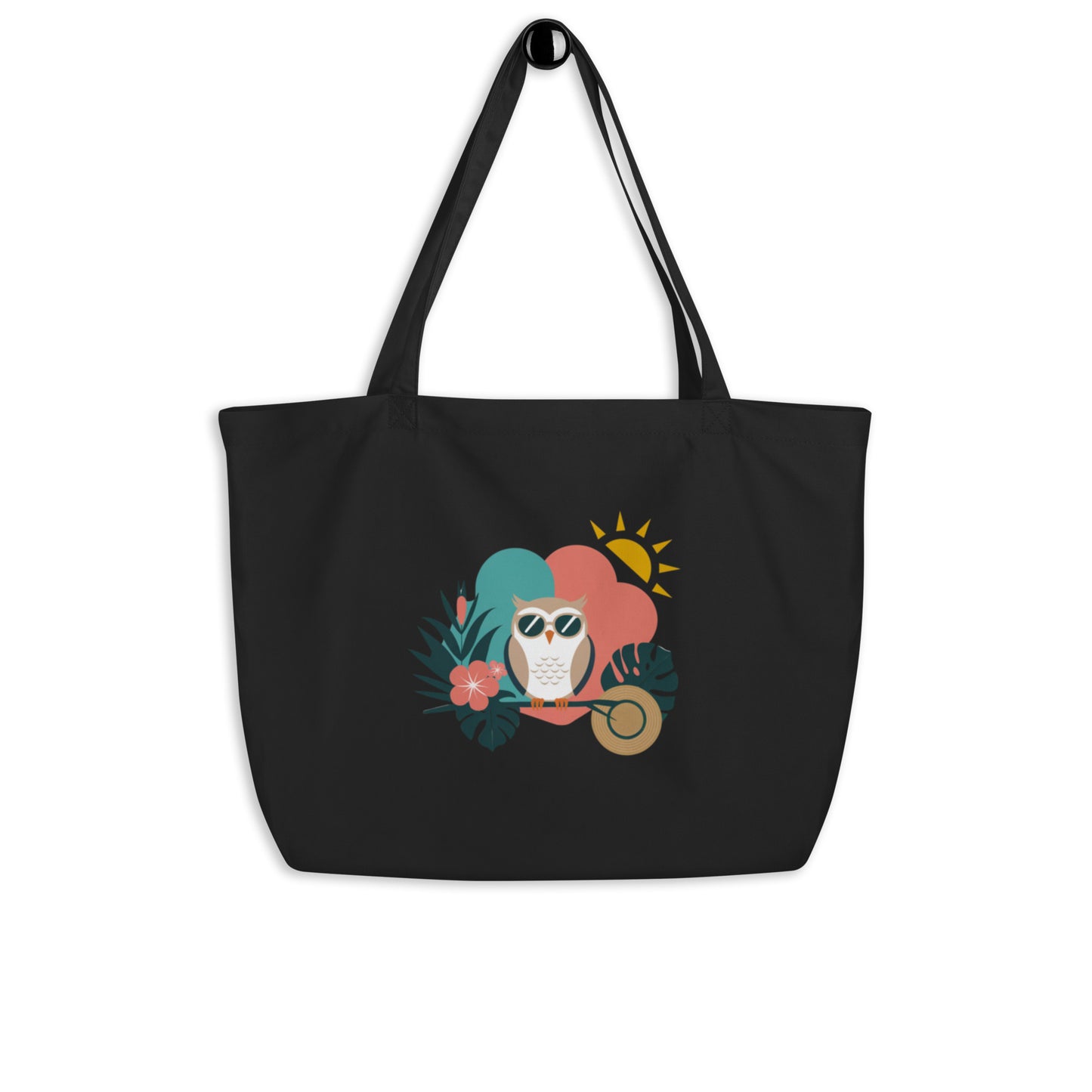 Large Organic Tote Bag: Eco-Friendly and Spacious for Owl Lovers Black Dudeily