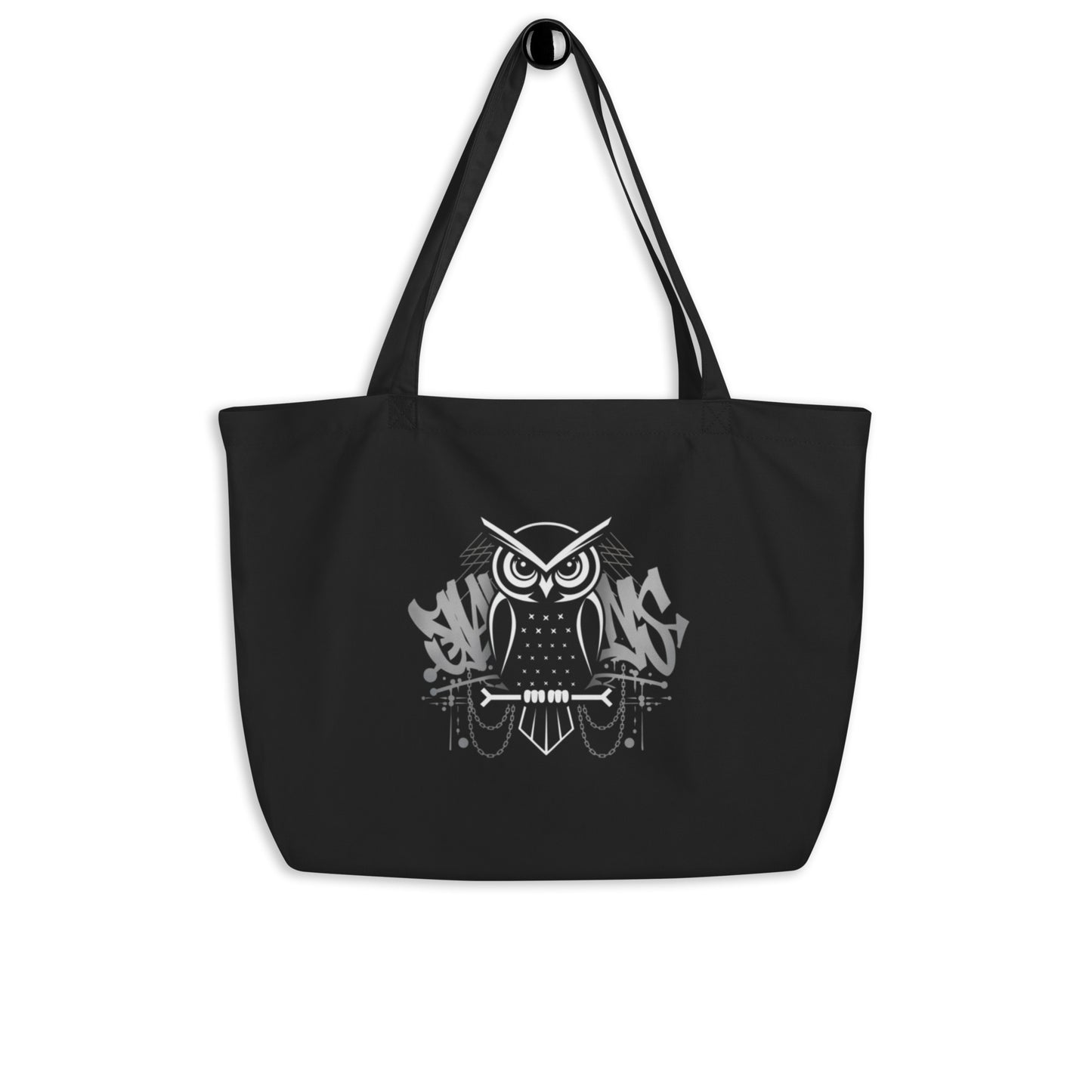 Large Organic Tote Bag: Eco-Friendly, Spacious, and Perfect for Owl Lovers Black Dudeily