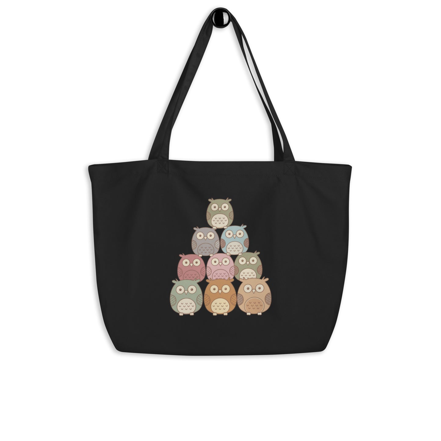 Large Organic Tote Bag: Eco-Friendly, Spacious, and Perfect for Owl Lovers Black Dudeily