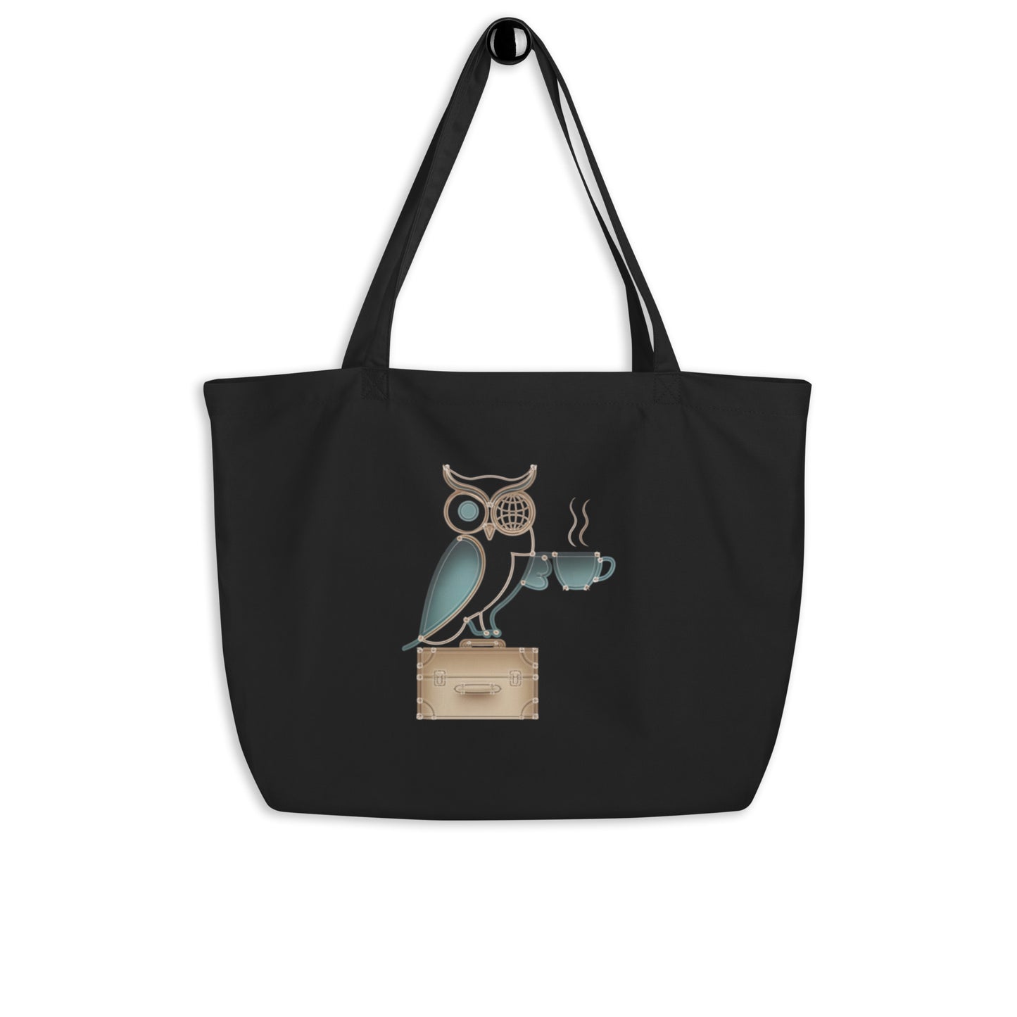 Large Organic Tote Bag: Spacious, Eco-Friendly, and Perfect for Owl Lovers Black Dudeily