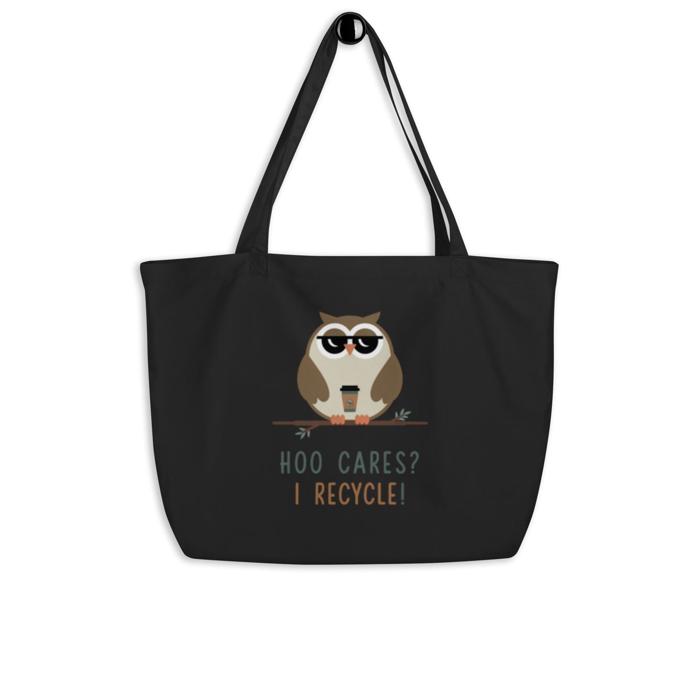 Large Organic Tote Bag | Sustainable & Spacious for Owl Lover Black Dudeily