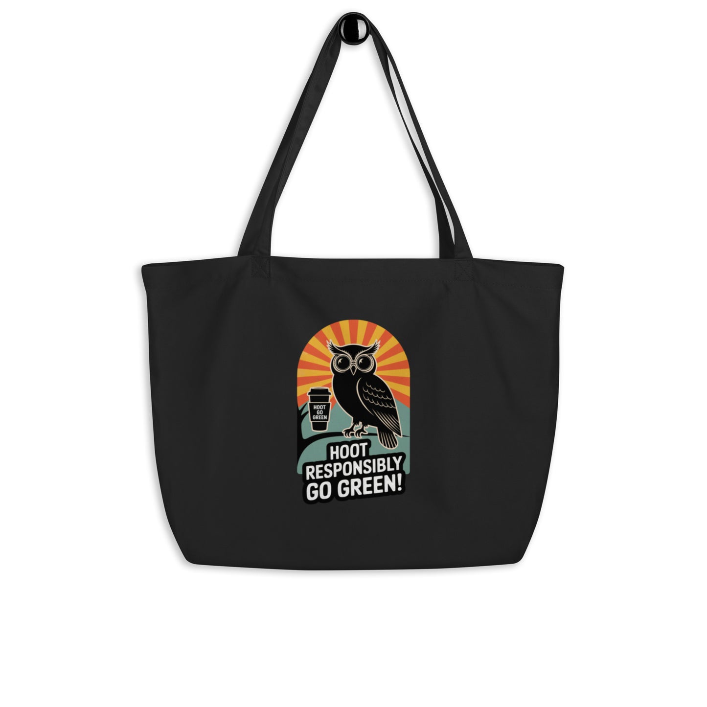 Large Organic Tote Bag | Owl Themed Sustainable & Spacious Black Dudeily