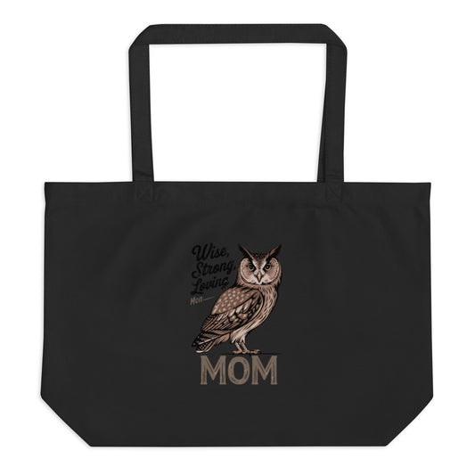 Large Organic Tote Bag – Owl Themed Eco-Friendly Cotton Bag for Nature Lovers Black Dudeily