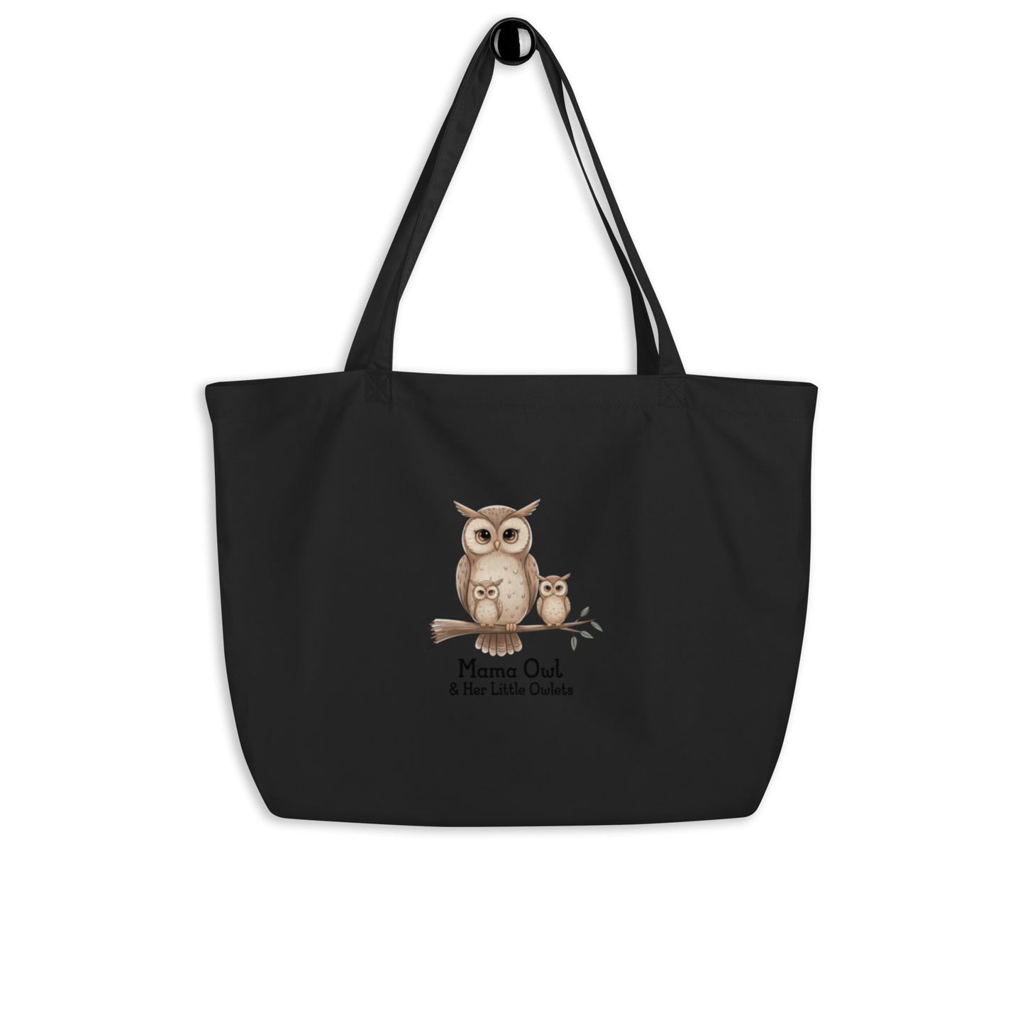 Large Organic Tote Bag – Owl-Themed Eco-Friendly Reusable Shopping Bag Black Dudeily