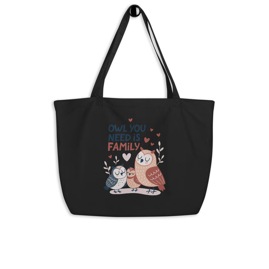 Large Organic Tote Bag – OwlCarry Sustainable Fashion Tote for Family Day Adventures Black Dudeily