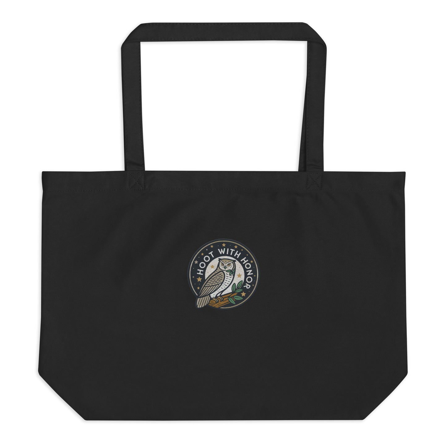 Embroidered Large Organic Tote Bag – Hoot With Honor | Owl-Themed Sustainable Fashion USA by Dudeily Dudeily