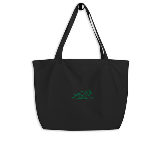 Large Organic Tote Bag: Nature Works Too | Owl Embroidered Eco Tote – Sustainable Fashion USA by Dudeily Black Dudeily
