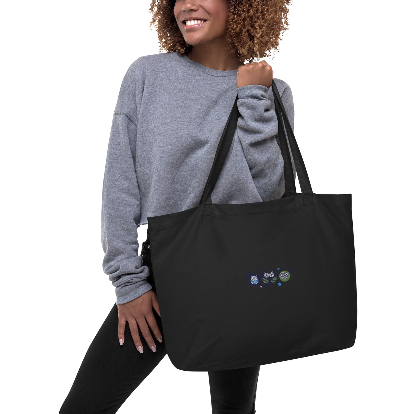 Large Organic Tote Bag: Nature’s Union | Owl Embroidered Eco-Friendly Fashion USA by Dudeily Dudeily